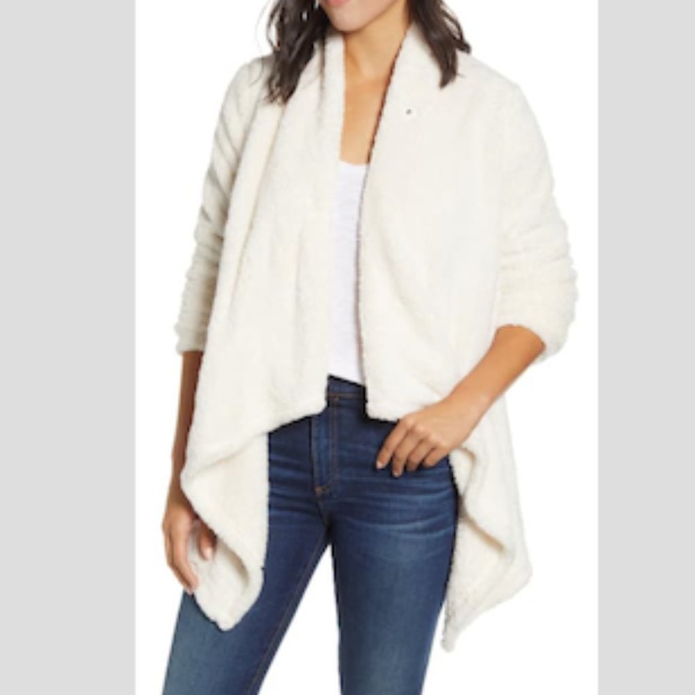 Bobeau Faux Fur Drapey Cardigan Ivory XXS